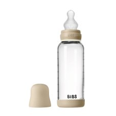 BIBS nočná antikoliková sklenená fľaša so silikónovým cumlíkom 240ml (Vanilla)