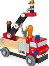 Janod Dřevěné auto a stavebnice Hasiči BricoKids