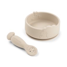 Silikonová Stick & Stay miska a lžička Sheepy - písková