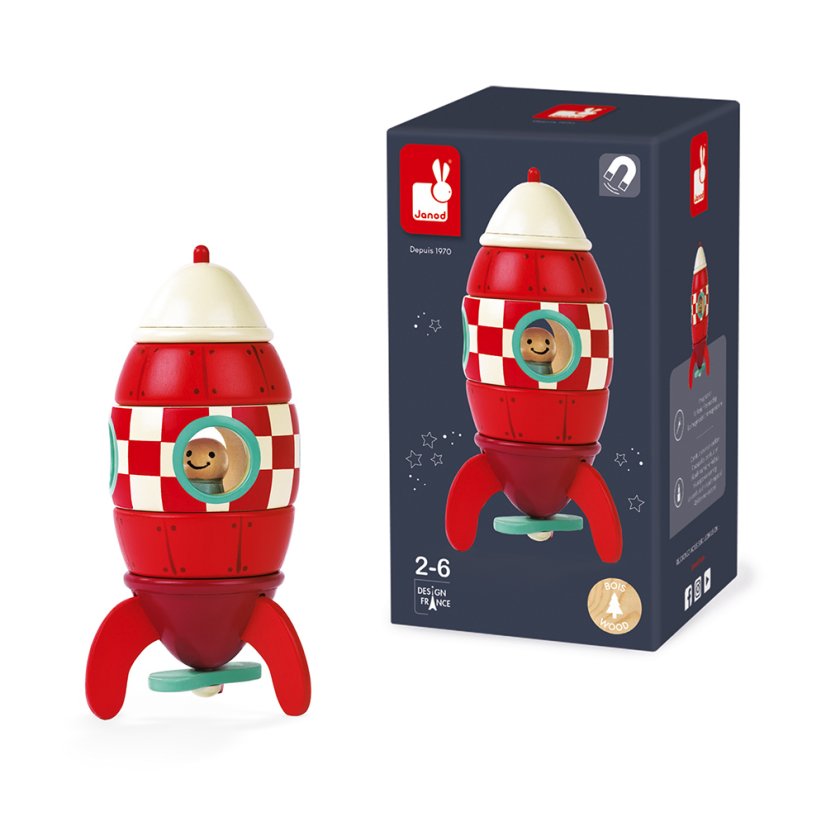 Janod Lesena magnetna sestavljanka Rocket Kit Magnet 16 cm 9 kosov