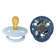 BIBS x LIBERTY Barvno simetrične dude iz naravnega kavčuka 2 kosa - velikost 1 (Baby Blue / Steel Blue)