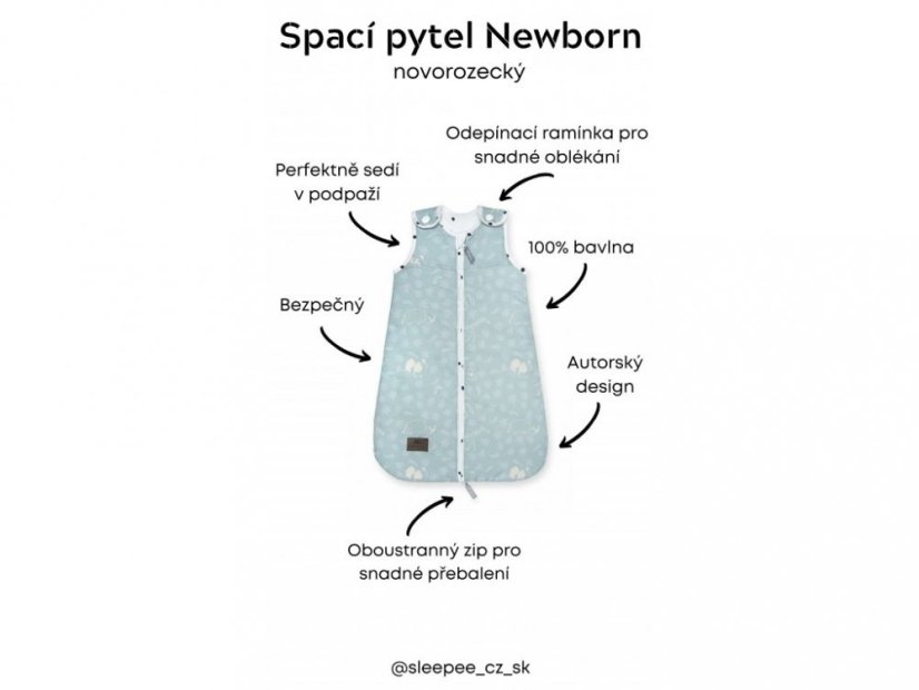 Spací pytel Sleepee Newborn Vintage Animals Sky Blue