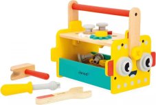 Janod BricoKids Drevené náradie a stavebnica v prenosnom boxe Robot 30 ks
