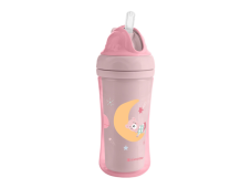 KikkaBoo Hrnek se silikonovým brčkem 220ml 8m+ Moony me Pink