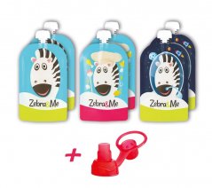 Zebra Me vrečke za večkratno uporabo 6 kosov + brezplačen ustnik (zebra + kozmonavt + kuhar)