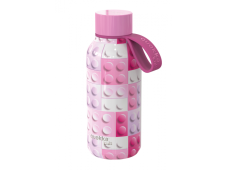 Quokka Solid Kids nerezová termo láhev s poutkem Pink Bricks 330 ml