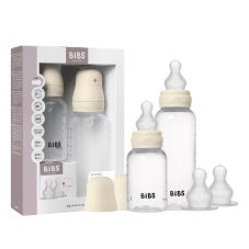 BIBS set antikolikových dojčenských fliaš so silikónovým cumlíkom (Ivory)