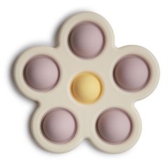 Mushie silikonová hračka pop-it Flower (Soft Lilac / Pale Daffodil / Ivory)