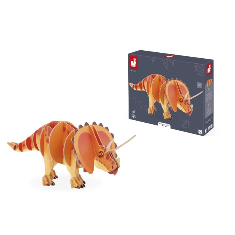 Janod Drevené 3D puzzle Dinosaurus Triceratops Dino 32 ks