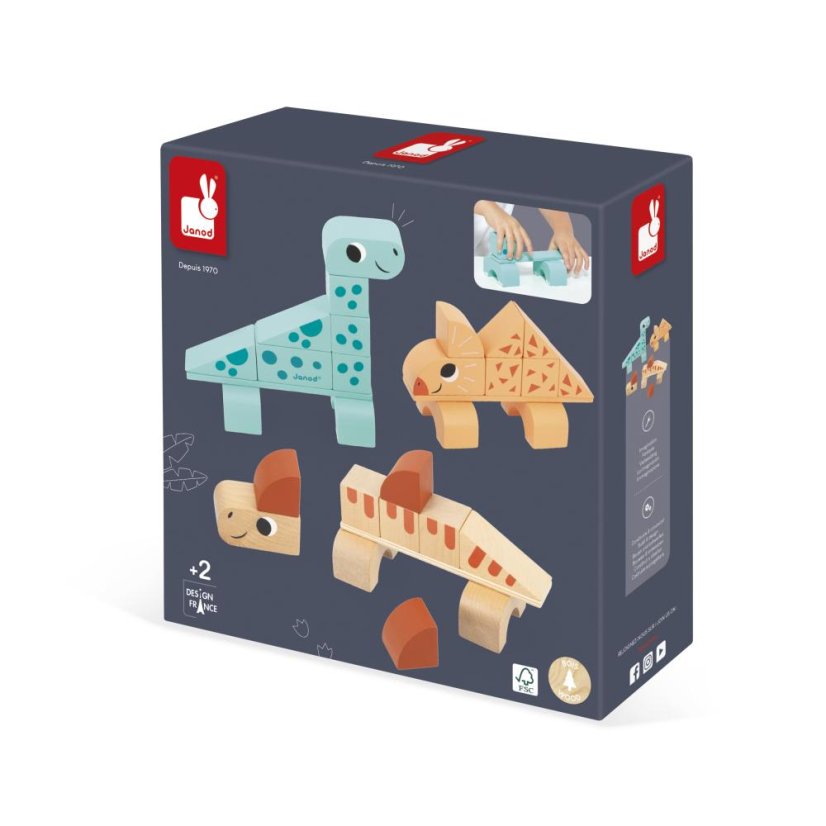 Janod Leseni bloki in gradbeni set Cubikosaurus Dino od 2 let