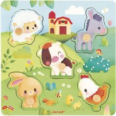Janod Farm Drevené vkladacie puzzle s úchytom Zvieratká