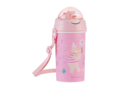 KikkaBoo Hrnek se silikonovým brčkem a páskem 450ml Music Fest Pink