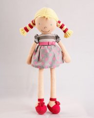 Bonikka látková bábika 46 cm (Ann – bodkované šaty a blond vrkoče)