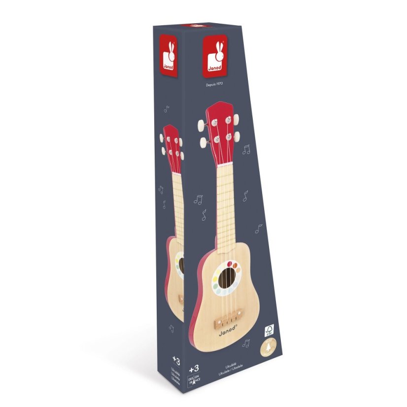 Janod Drevené ukulele Confetti so reálnym zvukom 4 struny